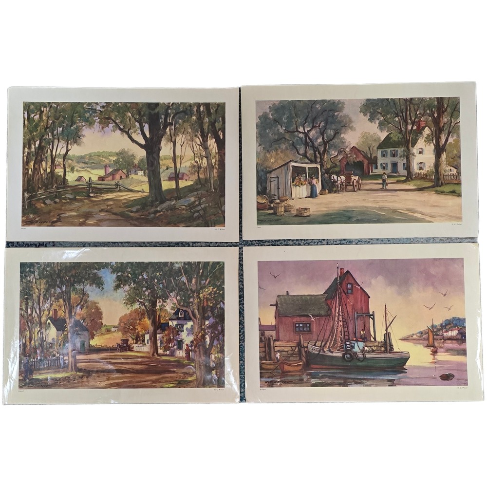 H.C. Wolcott Art Prints Set of 4 Multicolor Vintage Scenic Landscapes